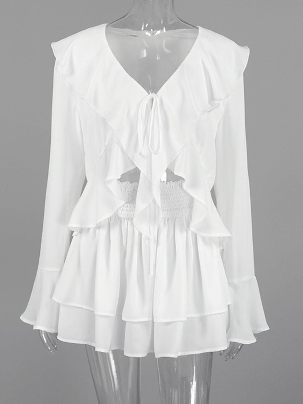 Ruffle Trim Top and Skirt Two-Piece Set