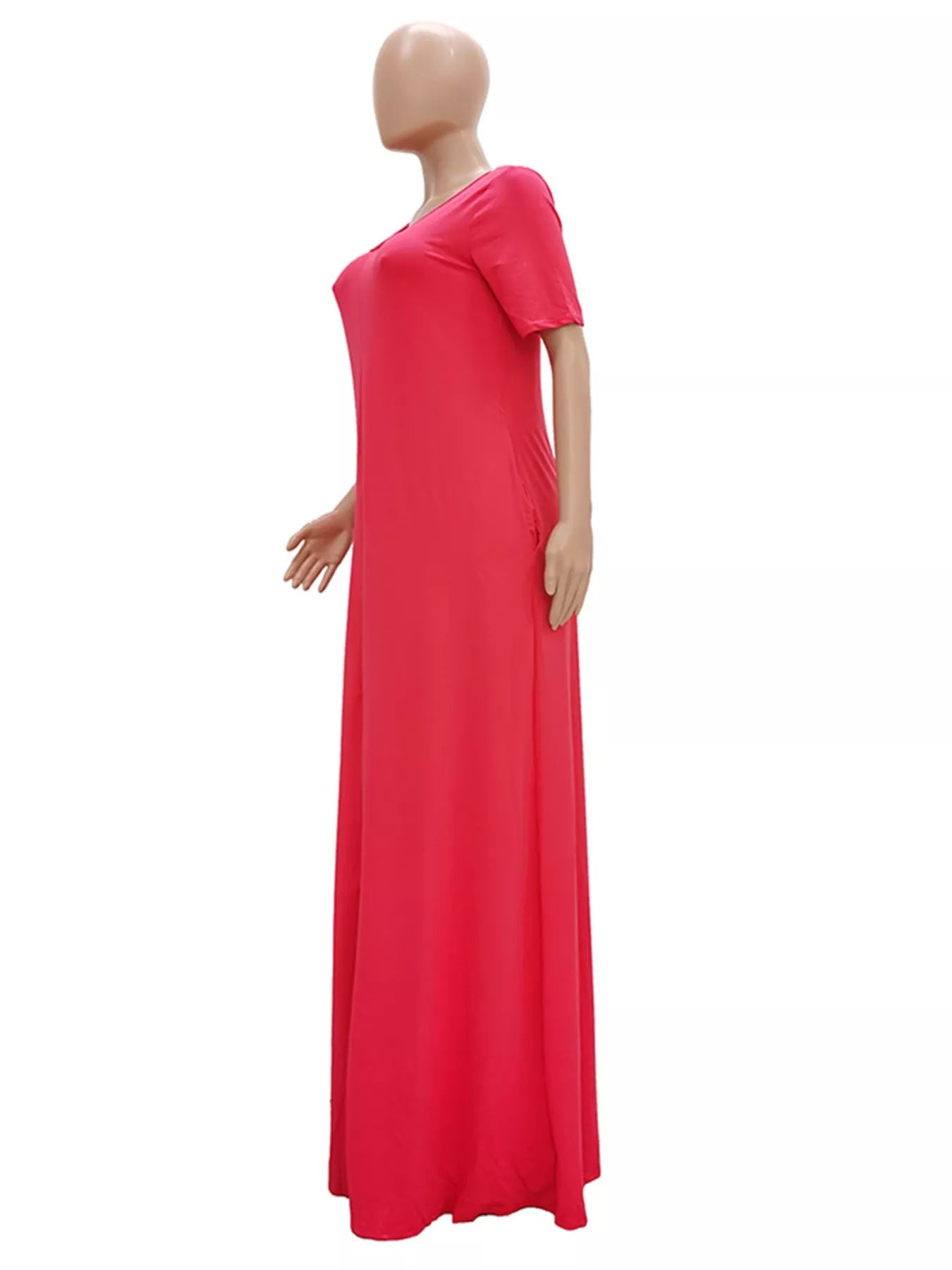 Full Size Solid Color Short Sleeve Maxi Dress Plus Size