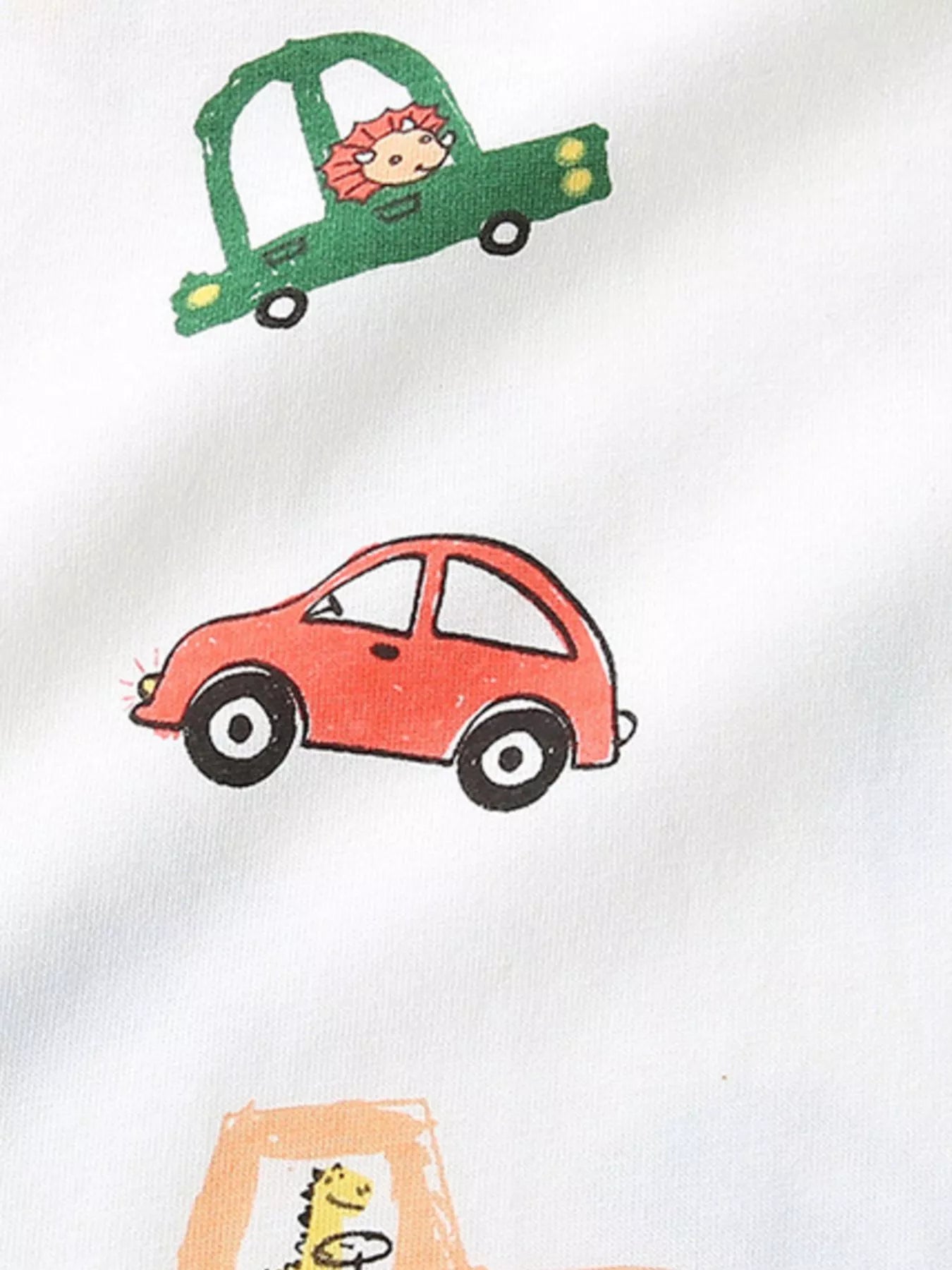Children's Cartoon Car & Dinosaur Print Crew Neck Short Sleeve T-Shirt