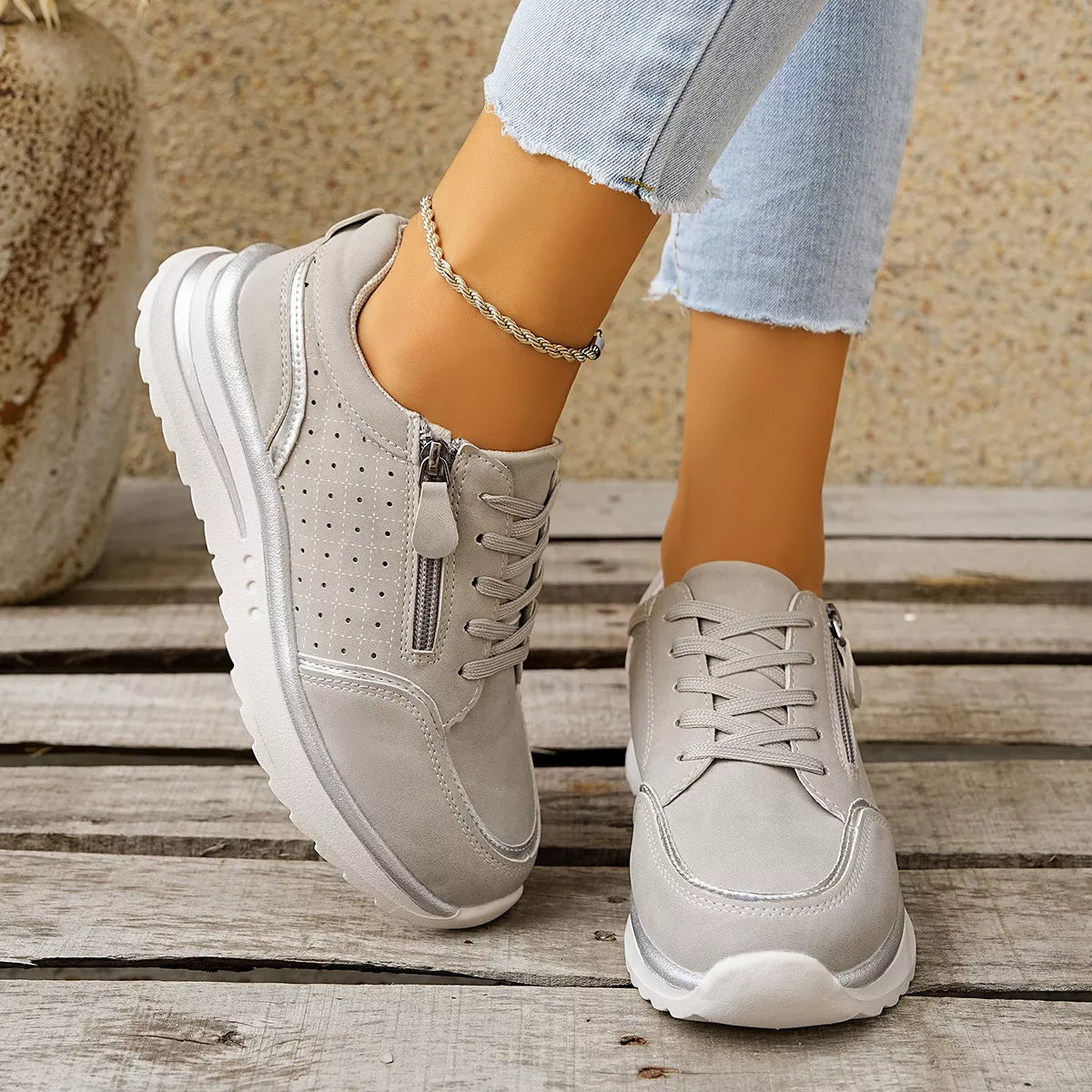 Round Toe Lace Up Sneakers
