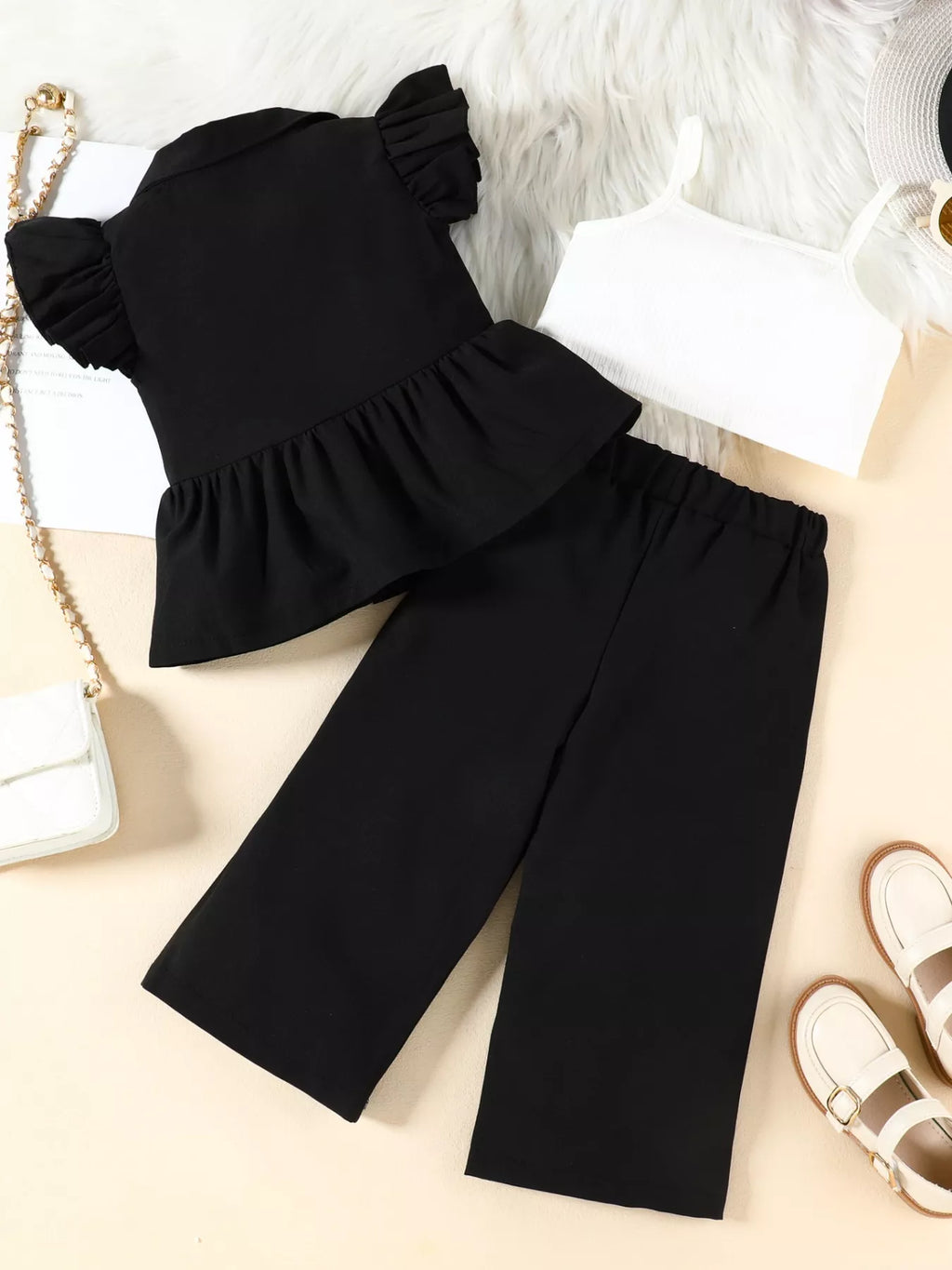 Children's Cami & Ruffle Sleeve Top & Wide Leg Pants Set