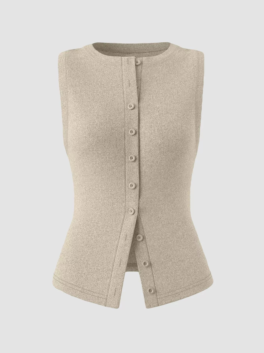 Ribbed Button-Front Sleeveless Tank