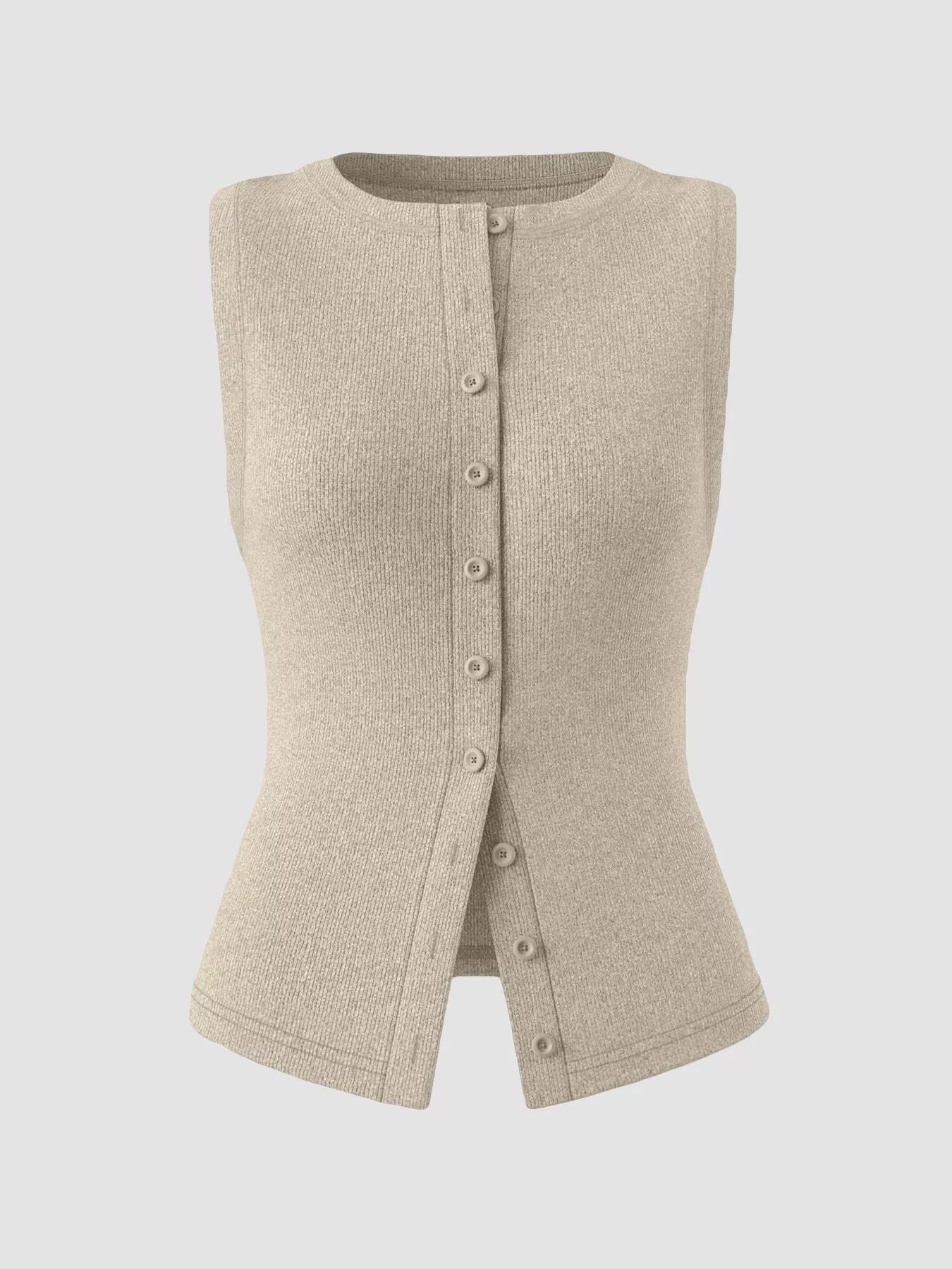 Ribbed Button-Front Sleeveless Tank