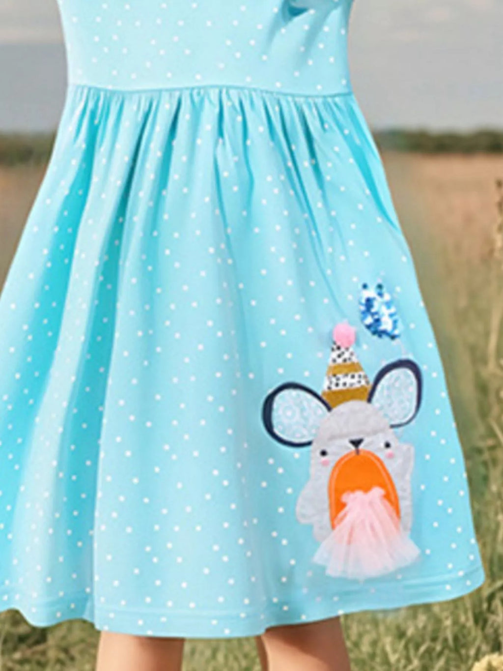 Children's Round Neck Cartoon Polka Dot Dress