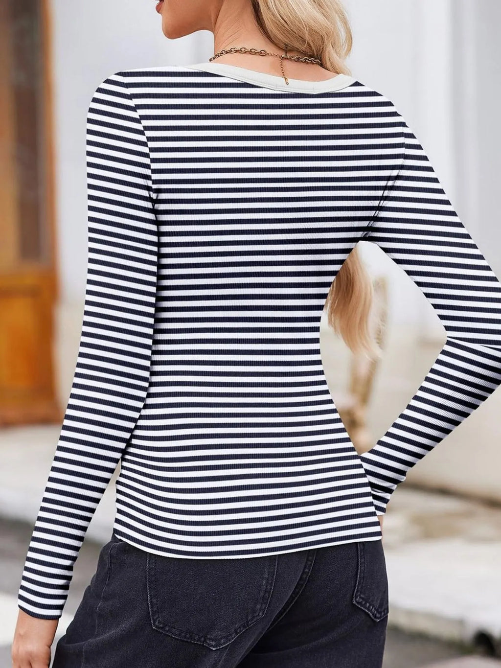 Striped Long Sleeve Scoop Neck T-Shirt