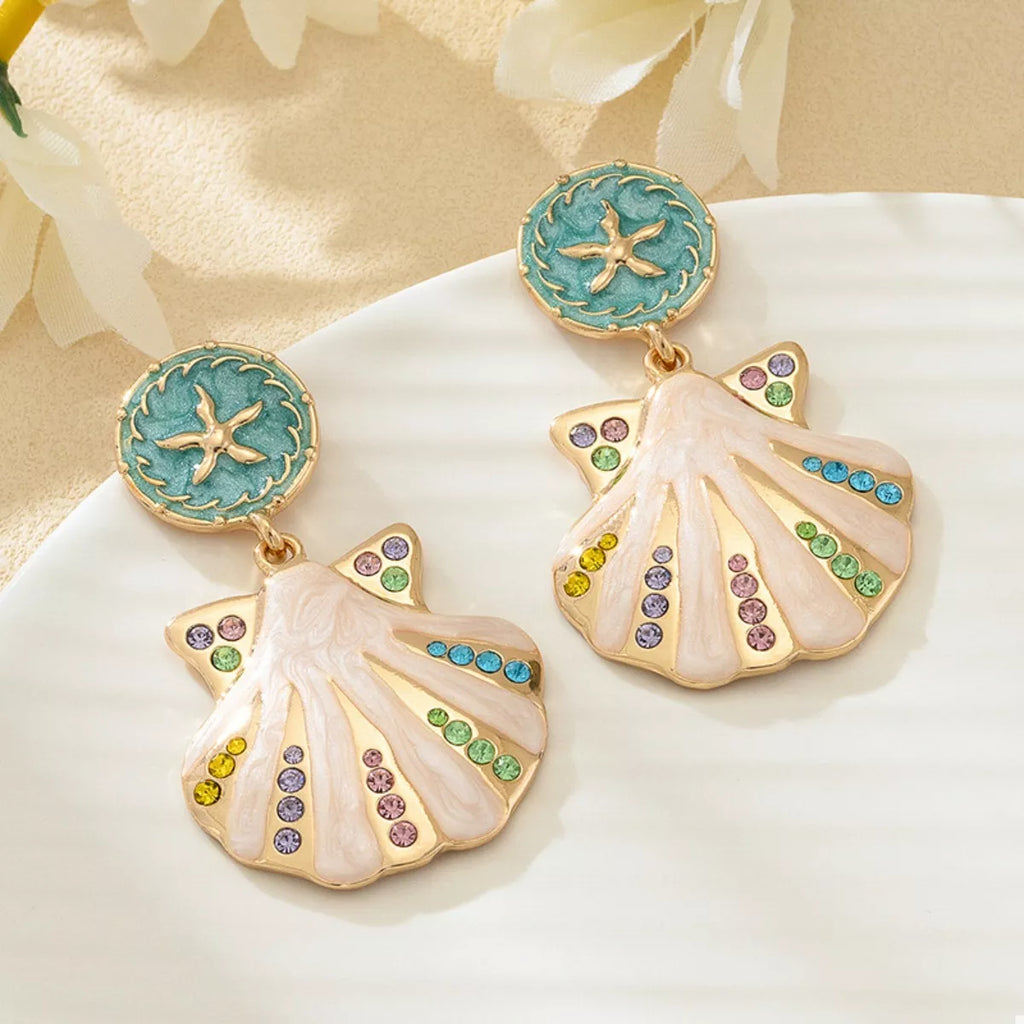 Rhinestone Shell Dangle Earrings