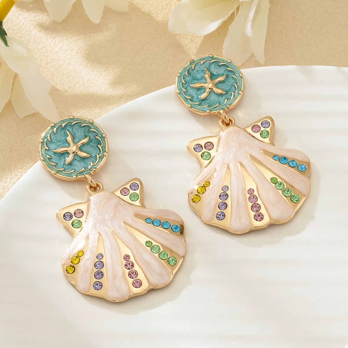 Rhinestone Shell Dangle Earrings