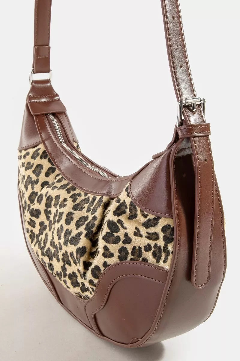 Fame Leopard Print Half Moon Shoulder Bag