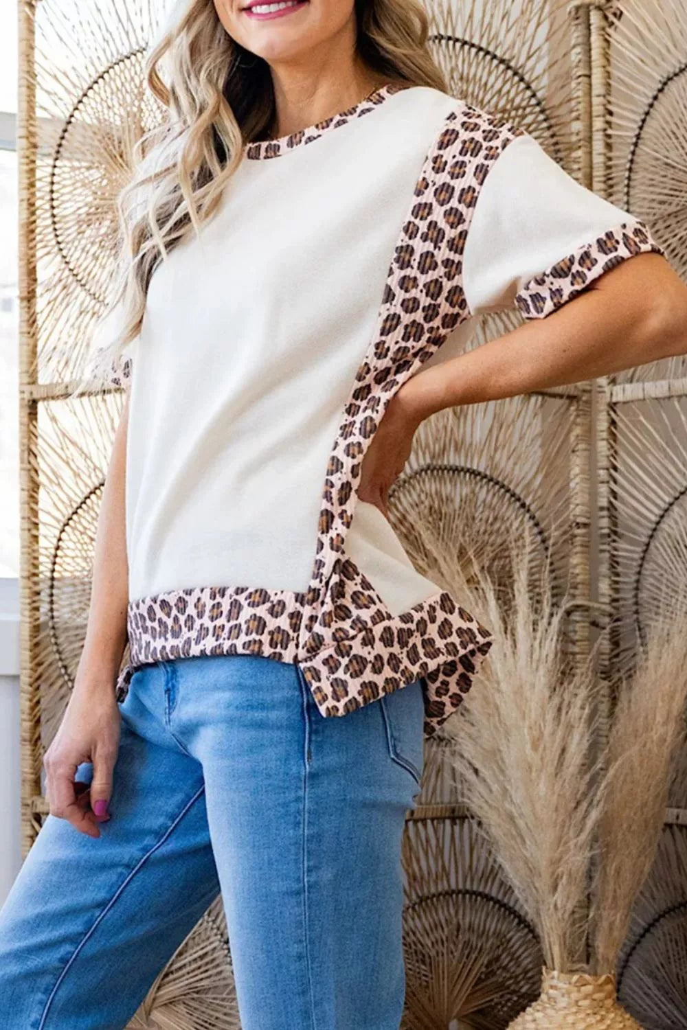 Leopard Trim Casual T-Shirt