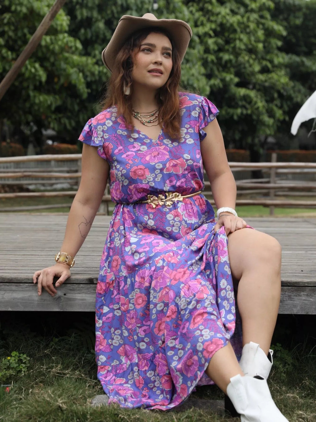 Plus Size Floral Print Tiered Maxi Dress