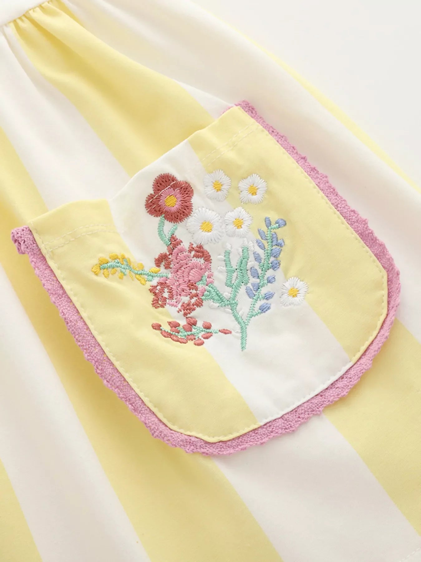 Children's Striped Summer Dress with Floral Pockets