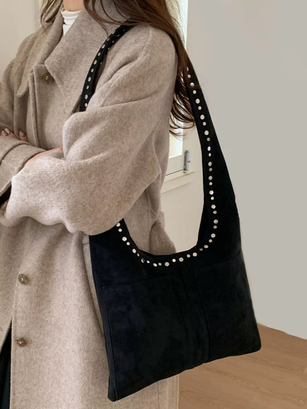 Studded Suede Shoulder Bag