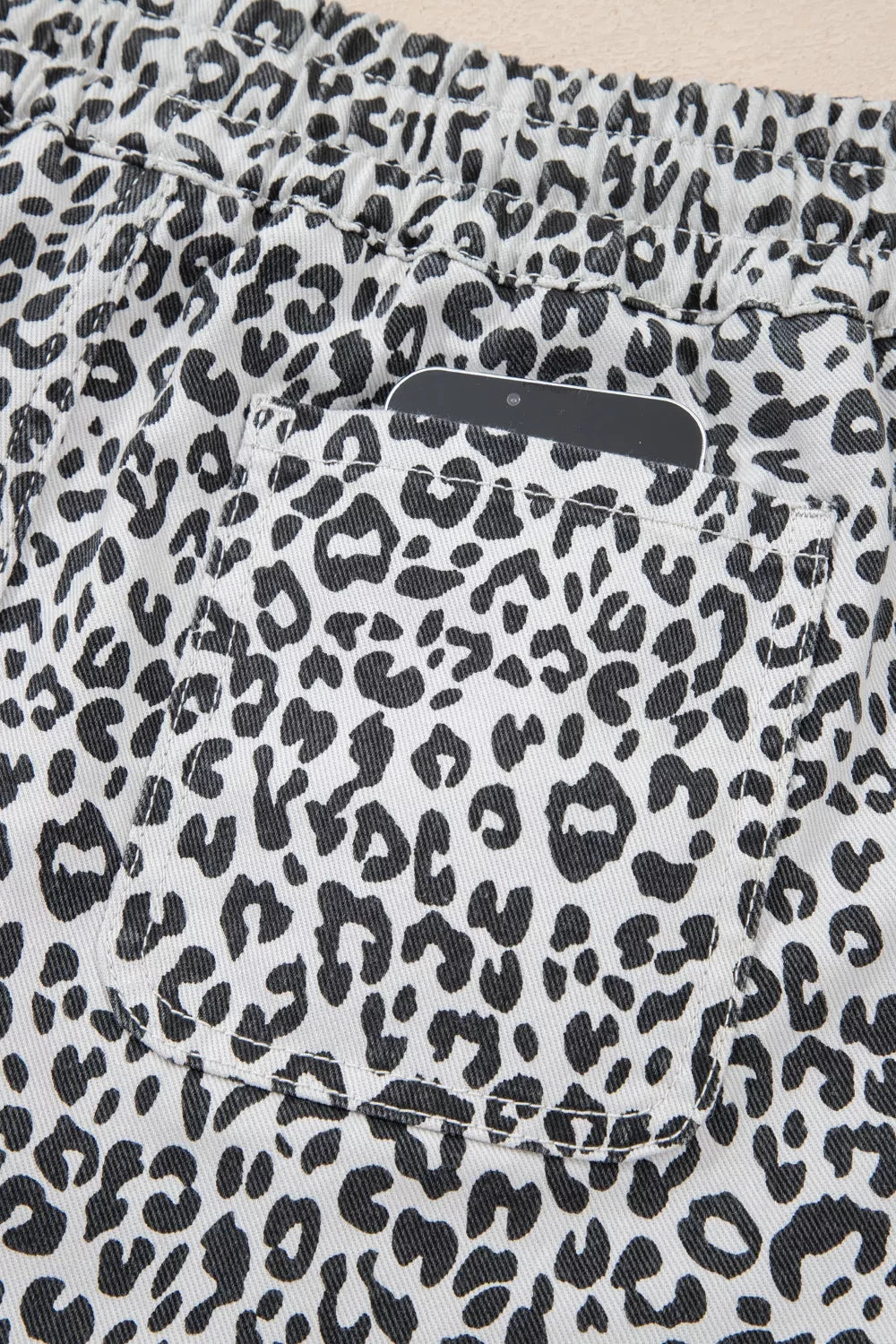Leopard Print Tassel Drawstring Casual Denim Skort