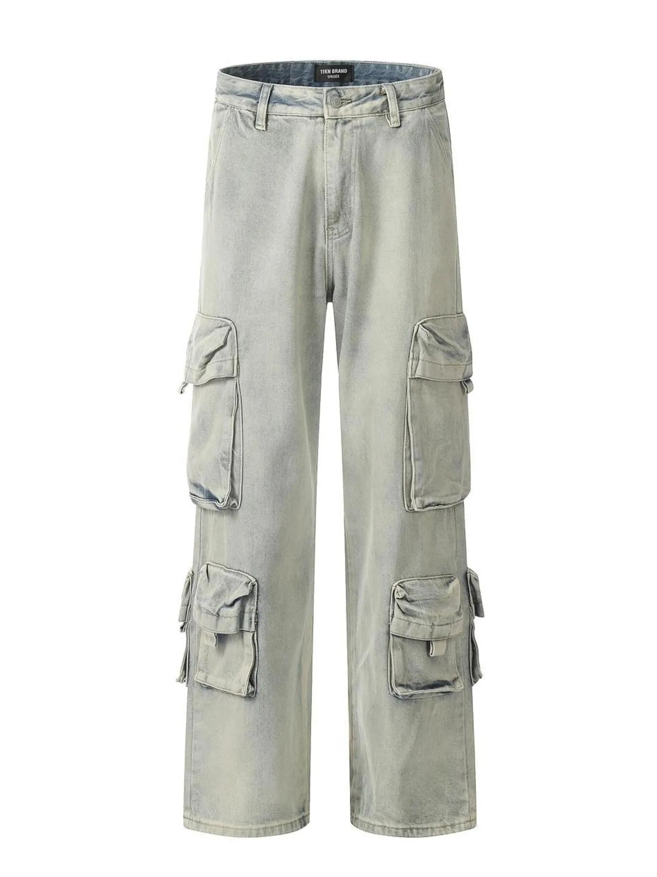 Men's Washed Multi-Pocket Straight Cargo Jeans