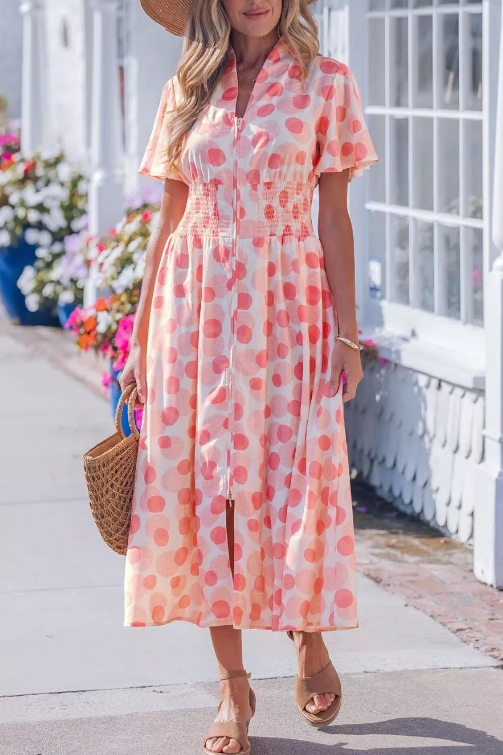 Polka Dot Puff Sleeve Midi Dress