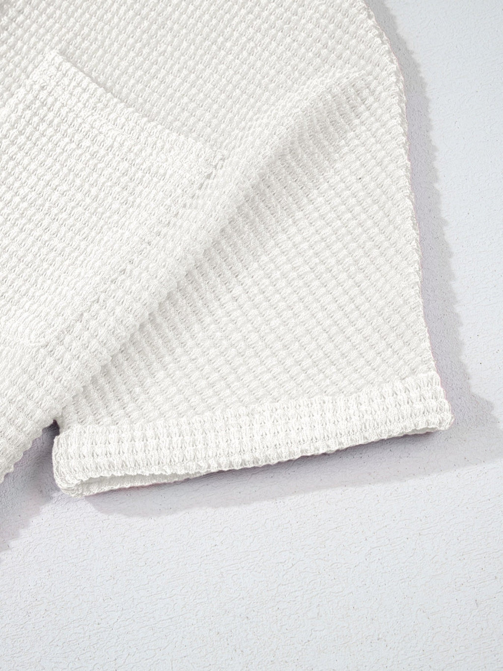 Waffle Knit Button Detail Top