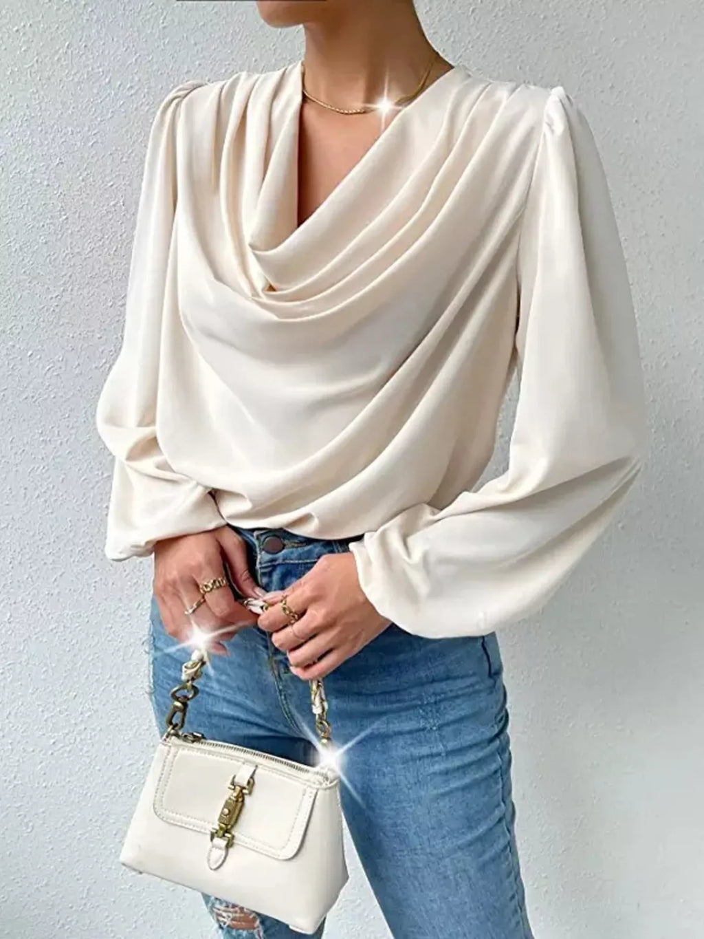 Full Size Cowl Neck Balloon Sleeve Blouse Plus Size