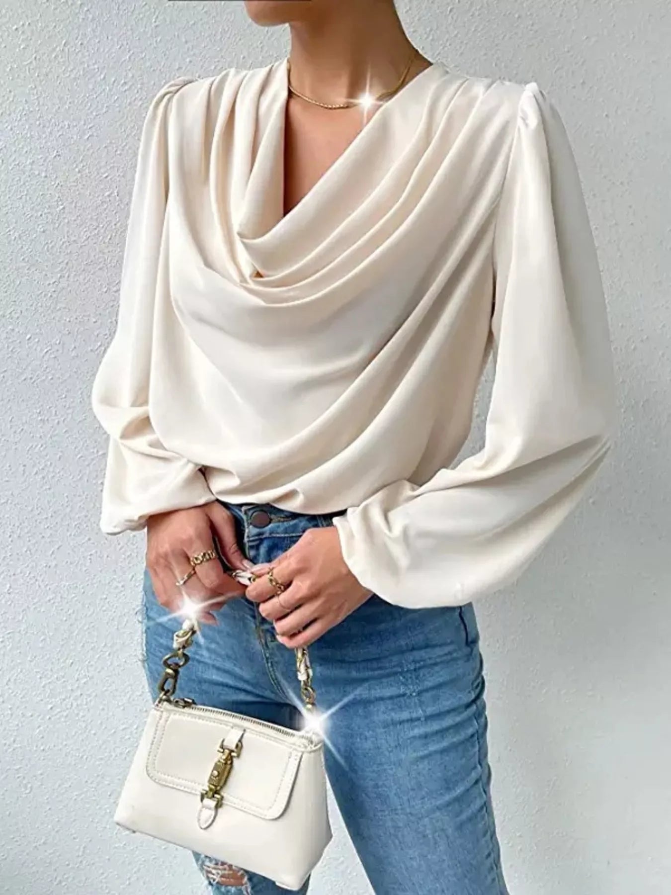 Full Size Cowl Neck Balloon Sleeve Blouse Plus Size