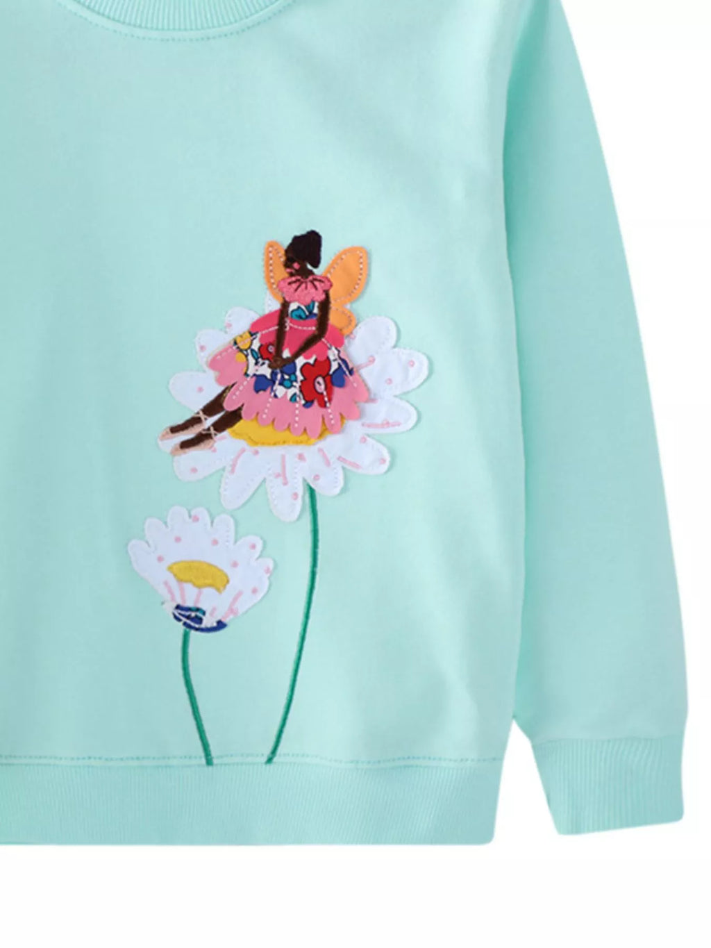 Children's Flower Embroidered Crew Neck Sweatshirt