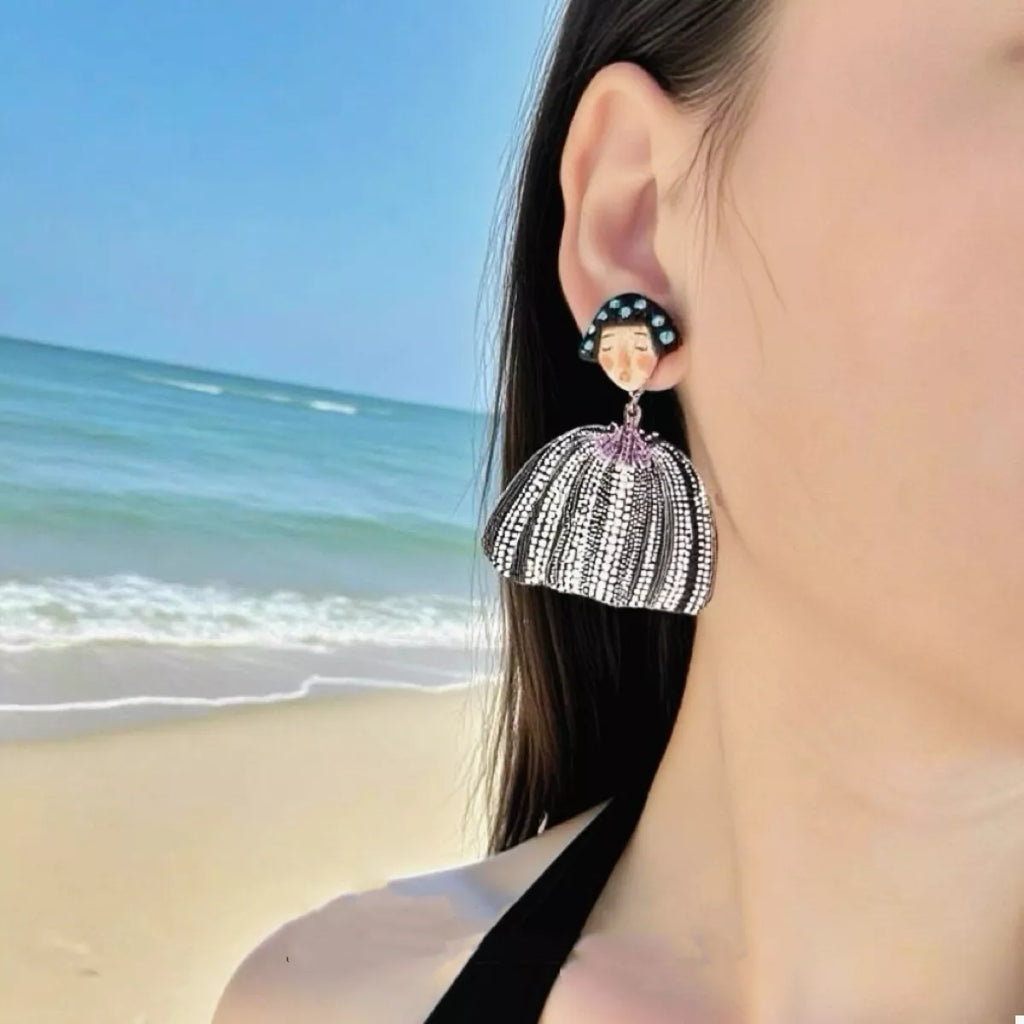 Whimsical Pumpkin Girl Dangle Earrings