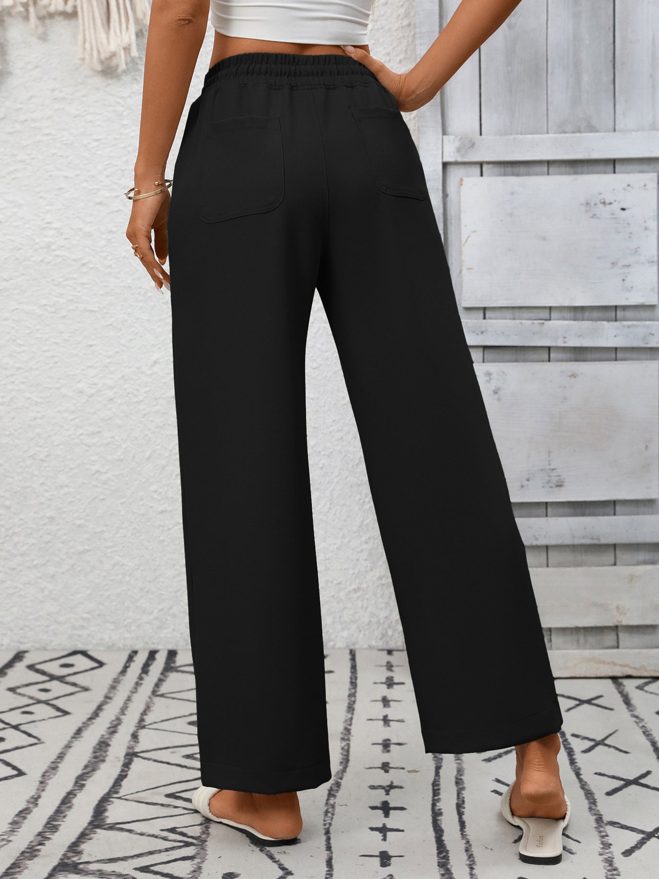 Casual Drawstring Wide Leg Pants