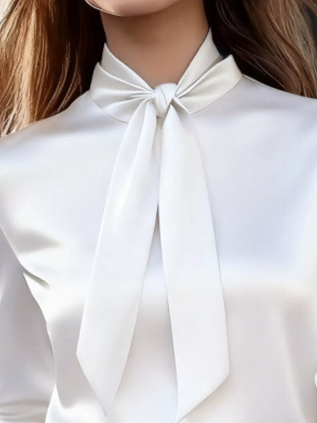 Satin Bow Tie Long Sleeve Blouse