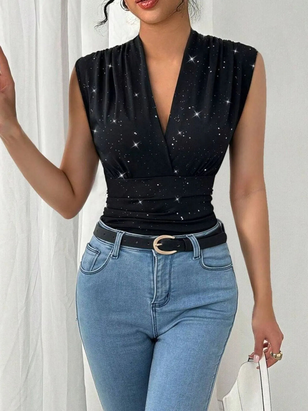 Surplice Sleeveless Slim Blouse