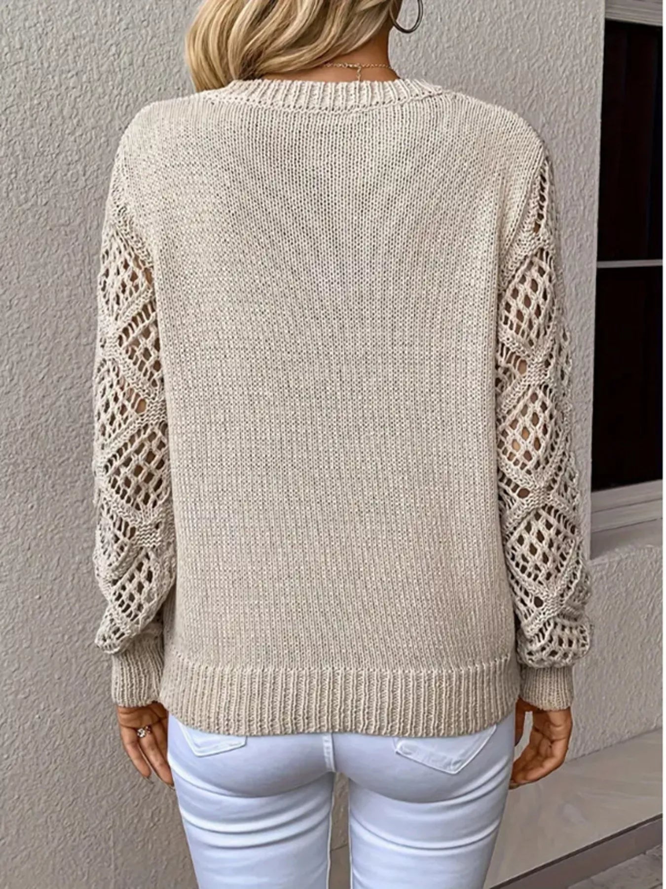 Openwork V-Neck Long Sleeve Sweater