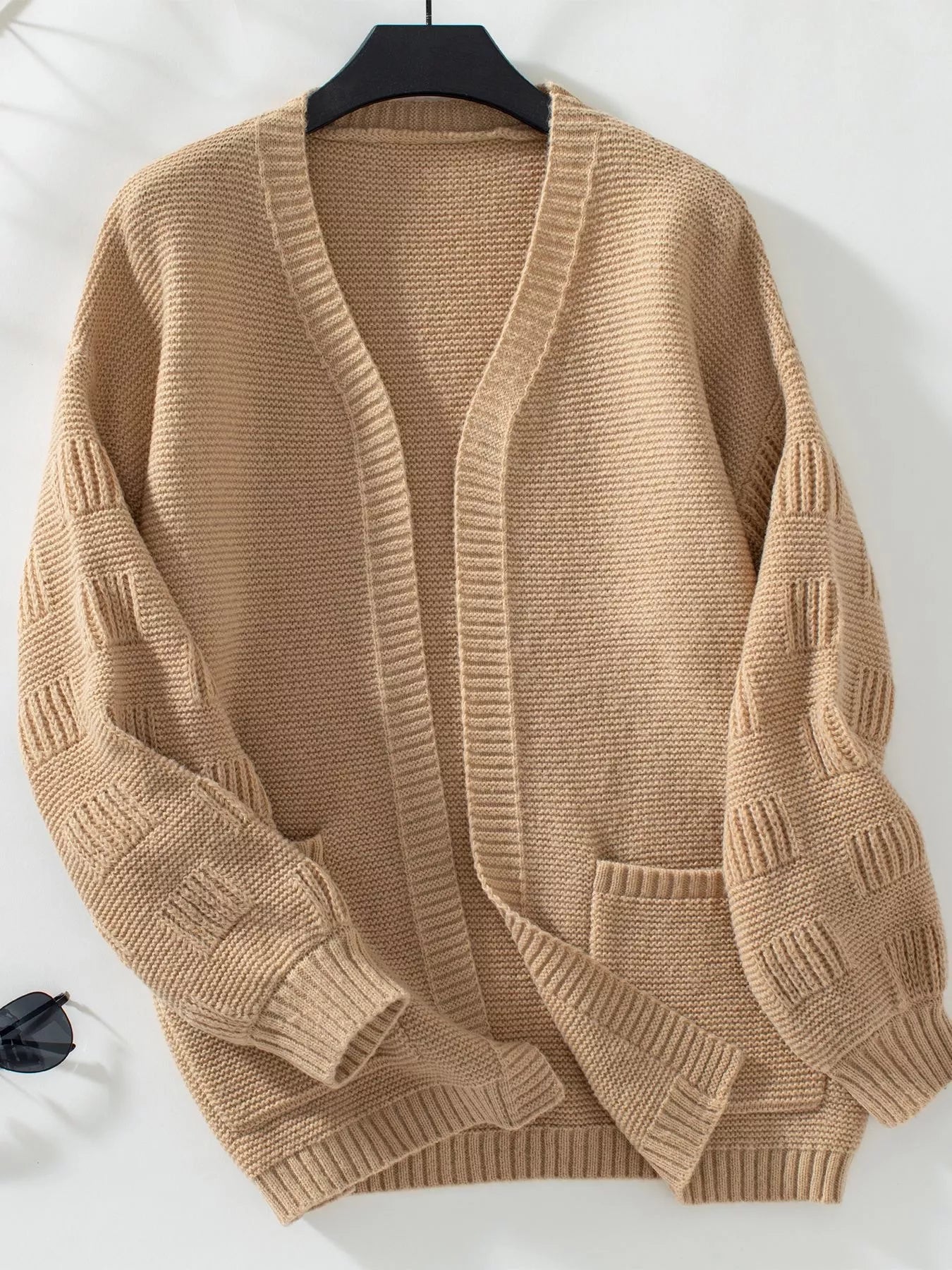 Textured Knit Open Front Cardigan