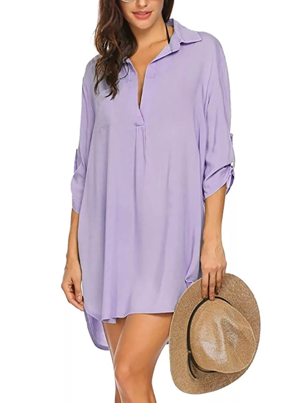 Full Size Side Slit Collared Neck Oversized Shirt Plus Size