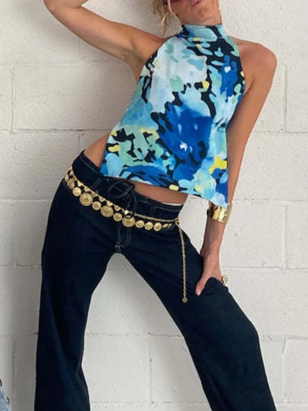 Backless Printed Halter Neck Tank