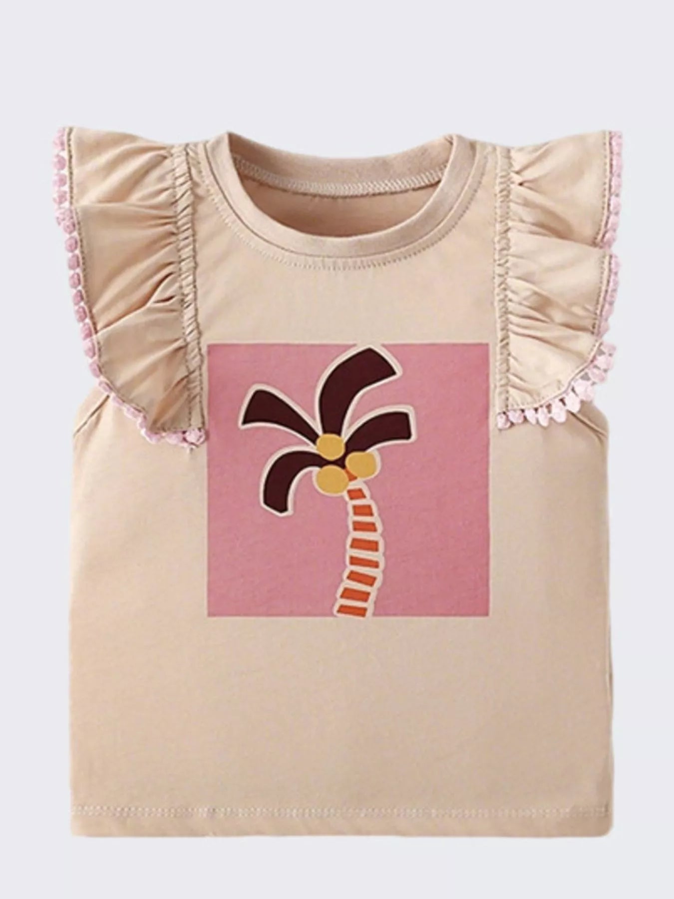 Children's Palm Tree Graphic Ruffle Sleeve T-Shirt