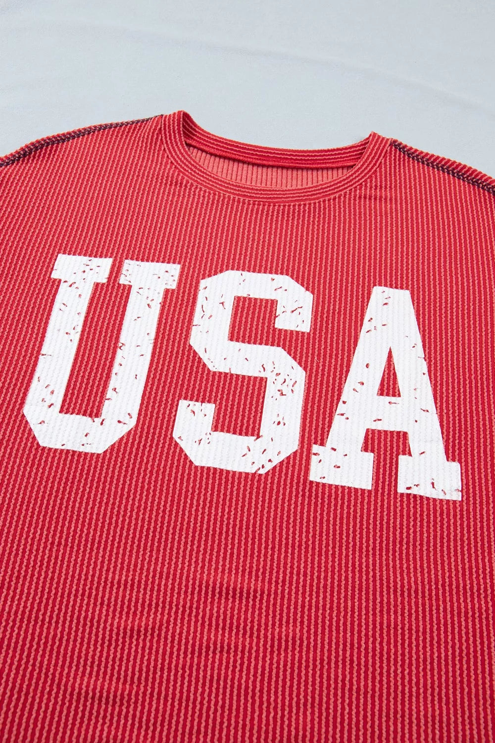 Twisted Rib Vintage USA Letter Printed T Shirt