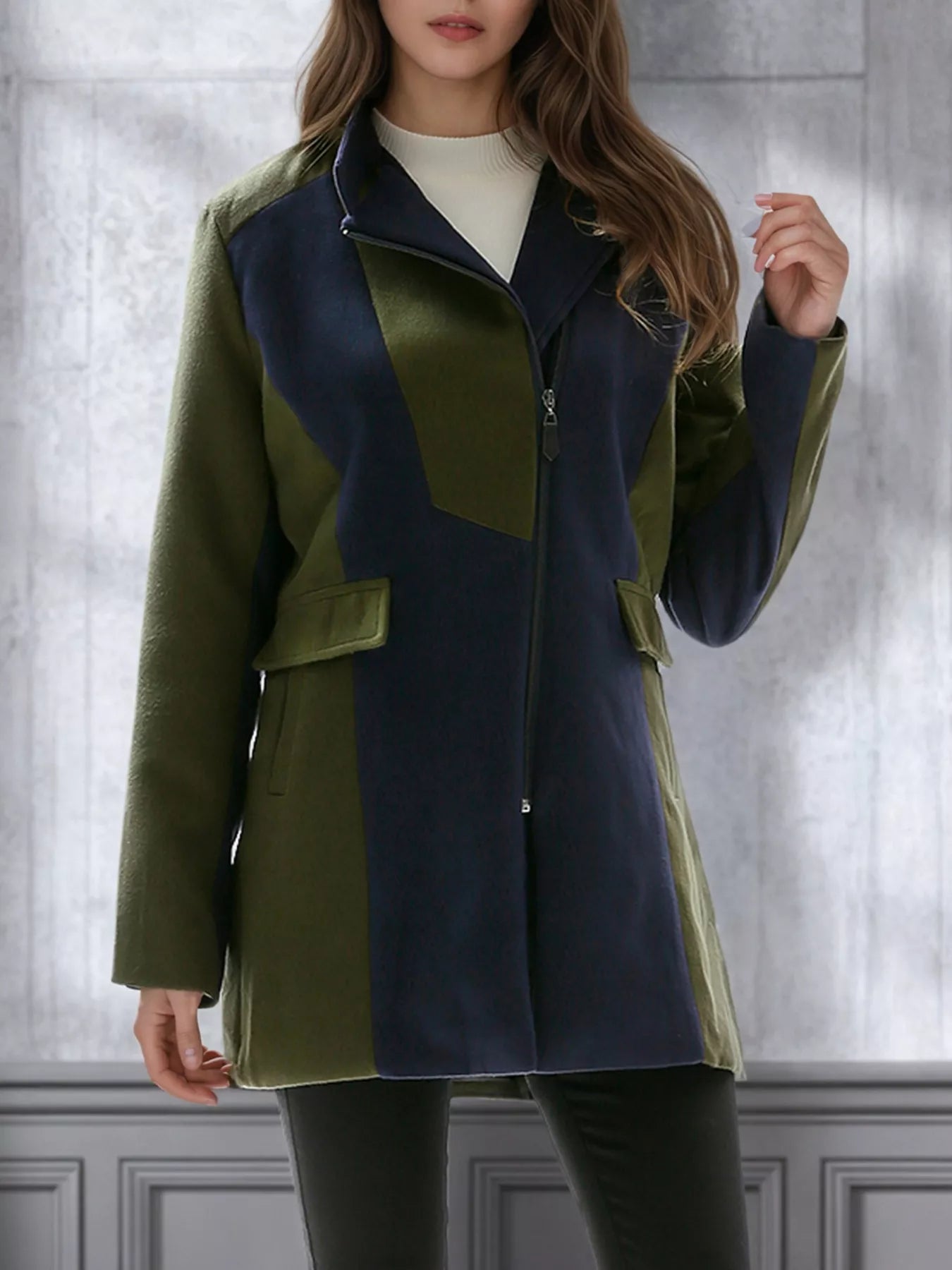 Color Block Zip Up Outerwear