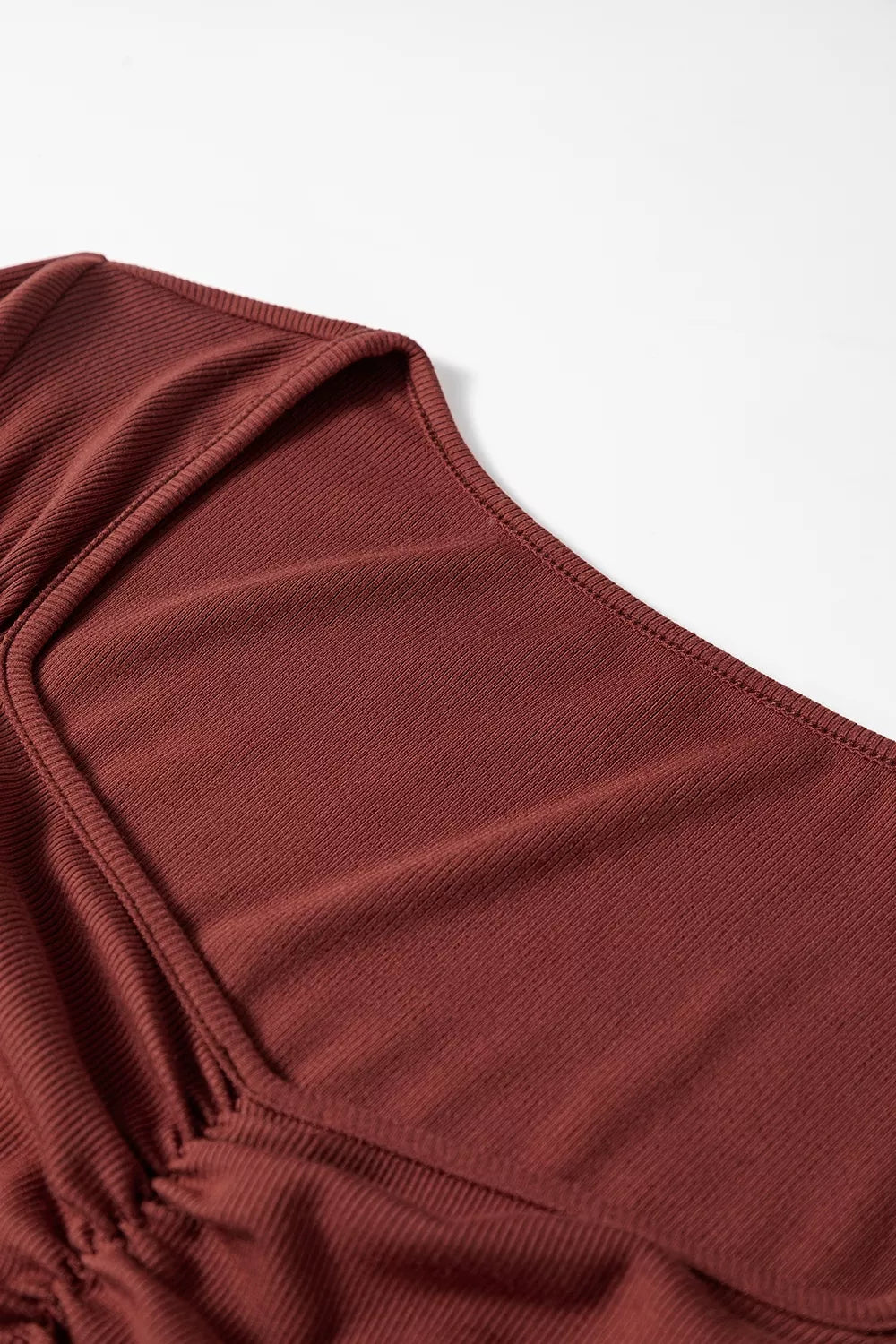 Gathered Bust Square Neck Ribbed Fit Long Sleeve Top
