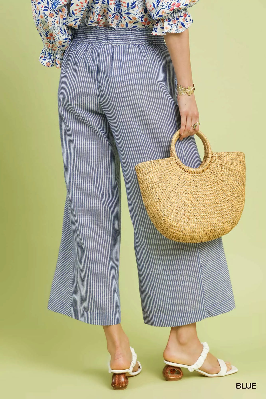 Umgee Linen Blend Striped Wide Leg Pants