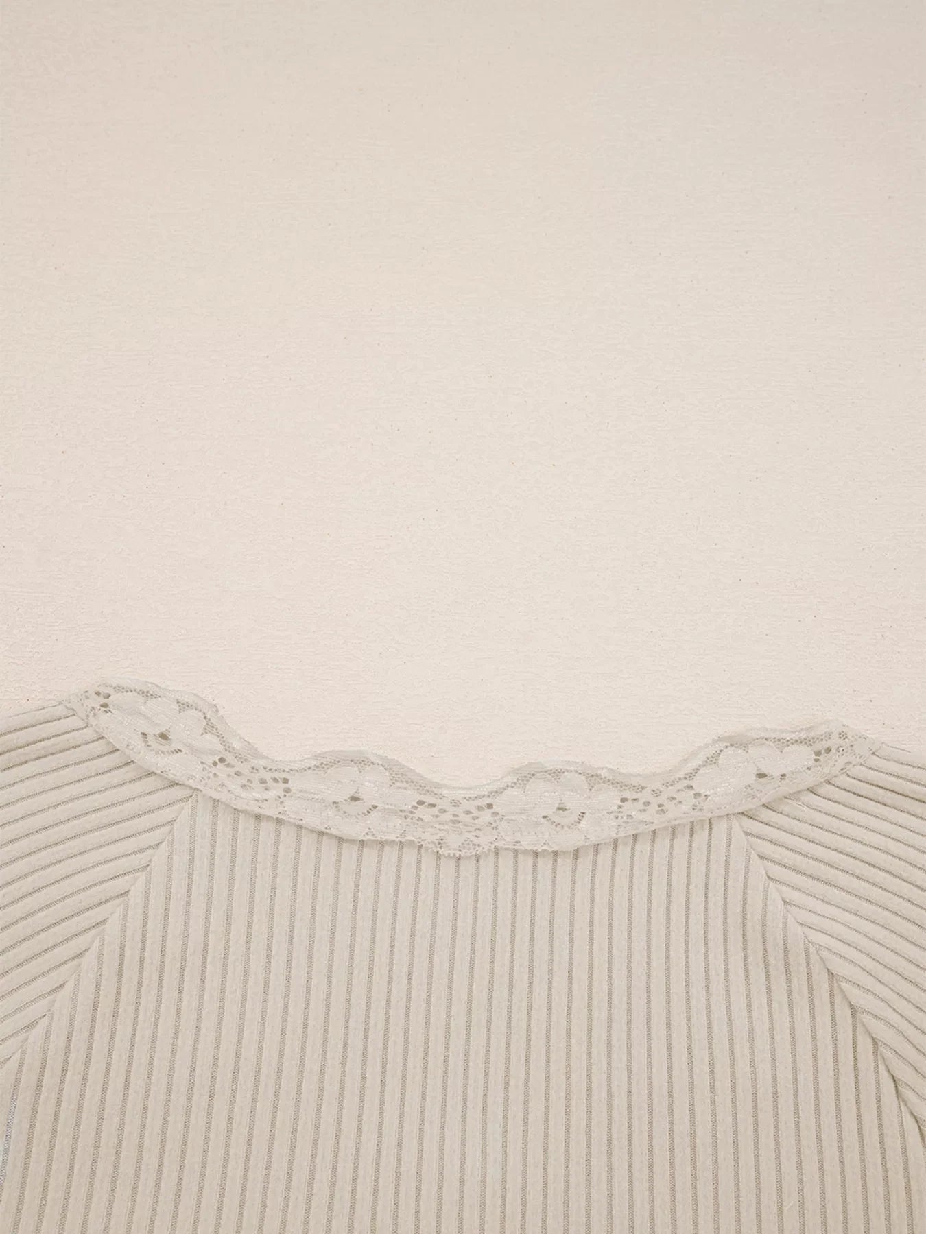 Lace Neckline Button Decor Lettuce Edge Long Sleeve Ribbed Top