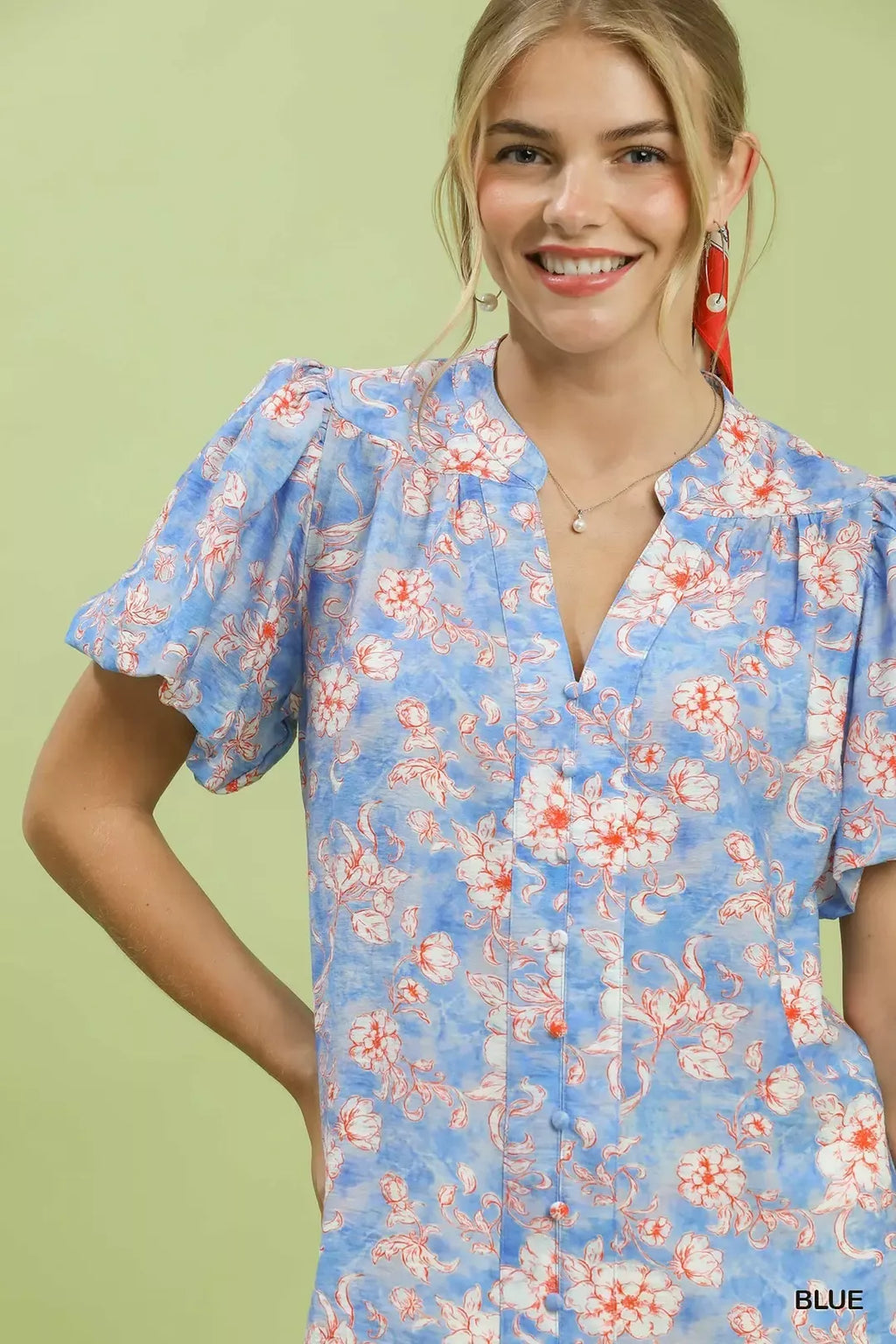 Umgee Floral Button-Front Short Sleeve Shirt