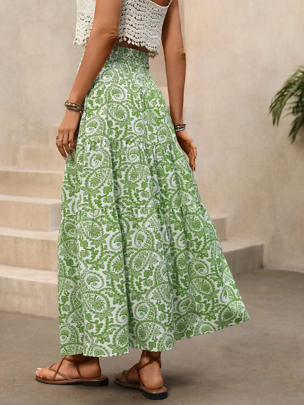 Smocked Printed Skirt