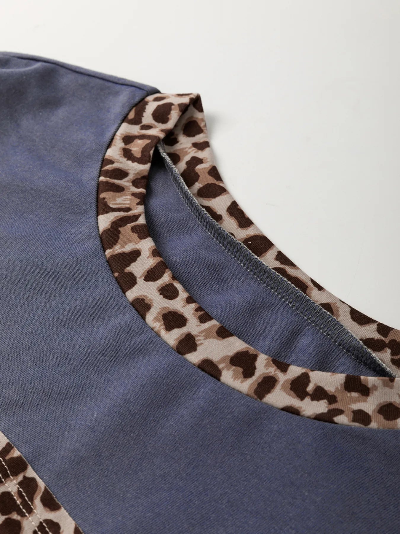 Leopard Color Block Long Sleeve Drop Shoulder Top