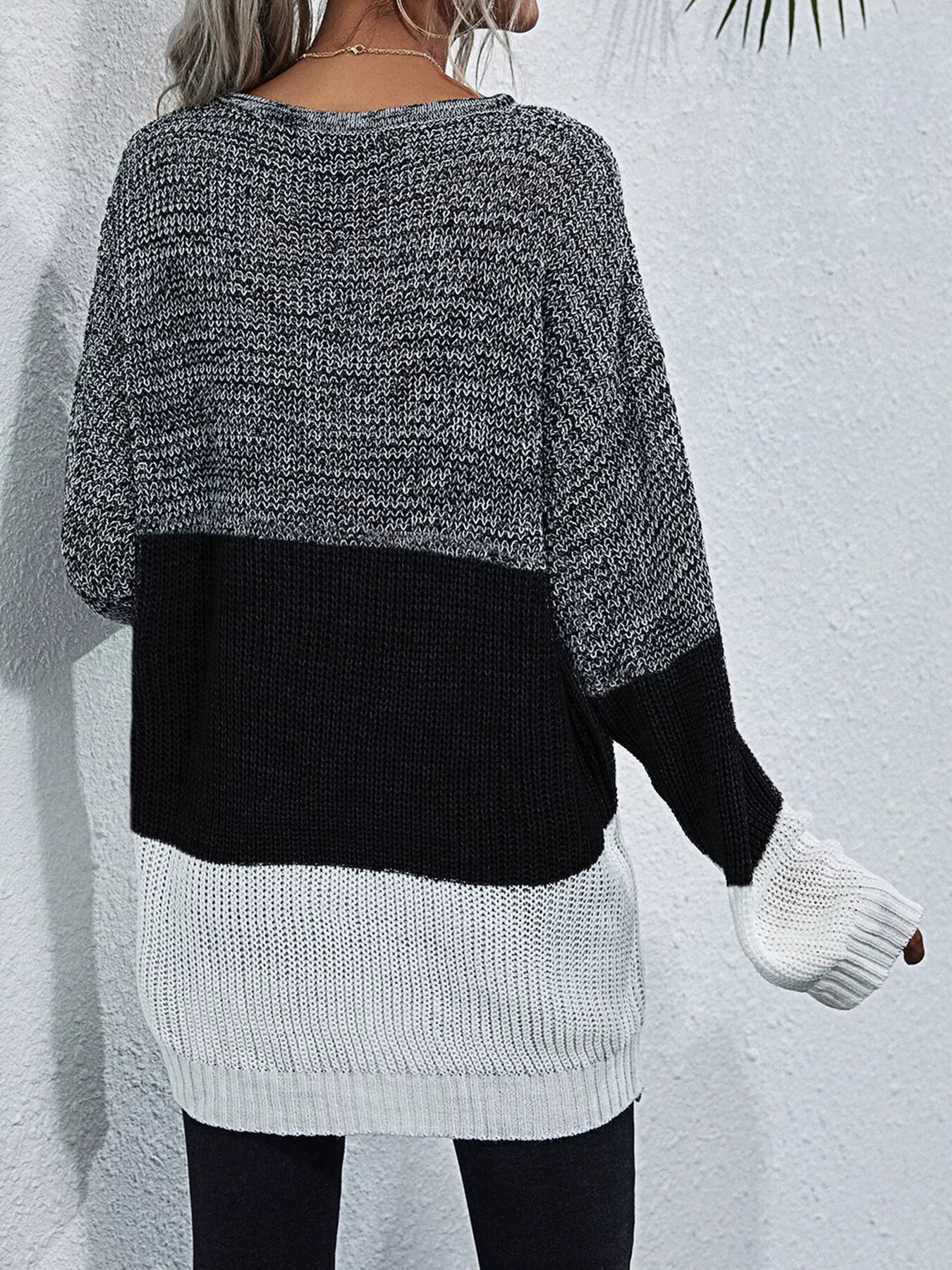 Color Block Round Neck Oversized Sweater