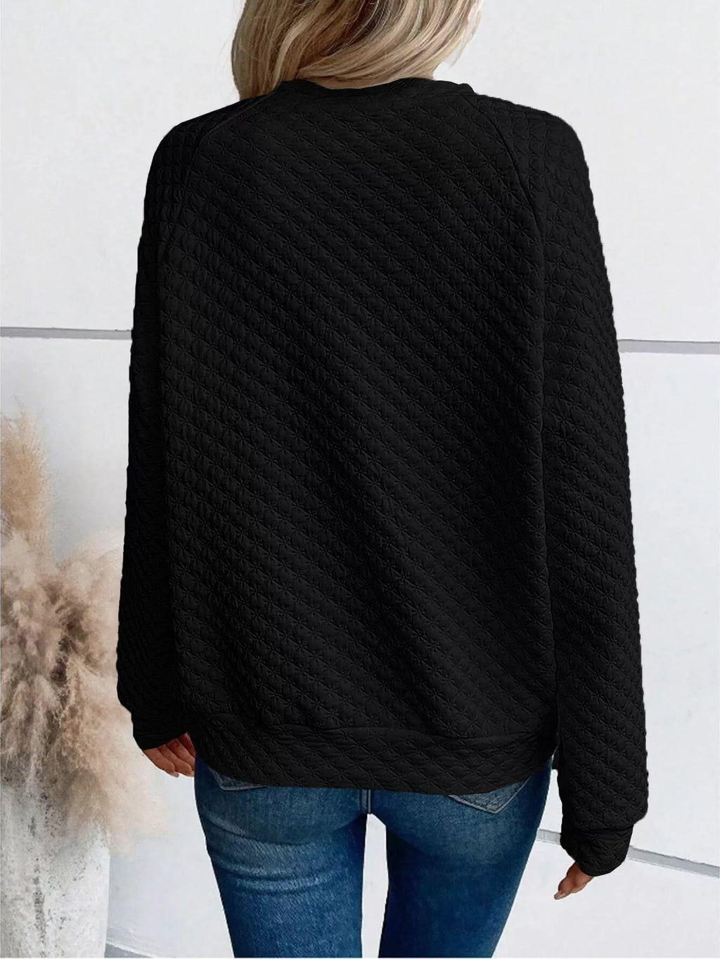 Textured Notched Raglan Sleeve Sweatshirt