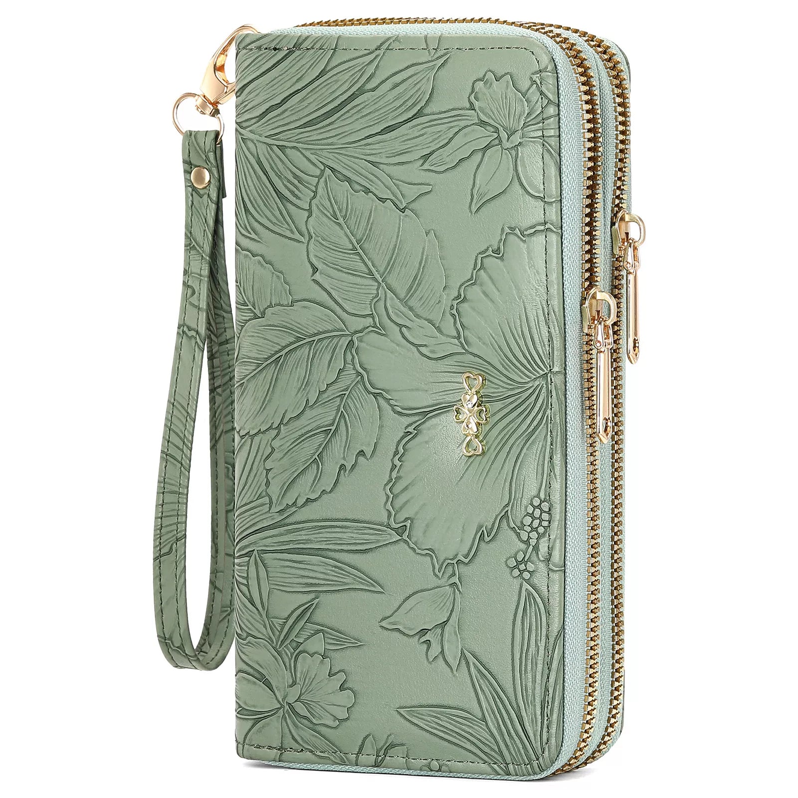 Embossed Floral Pattern Double Zipper Wallet