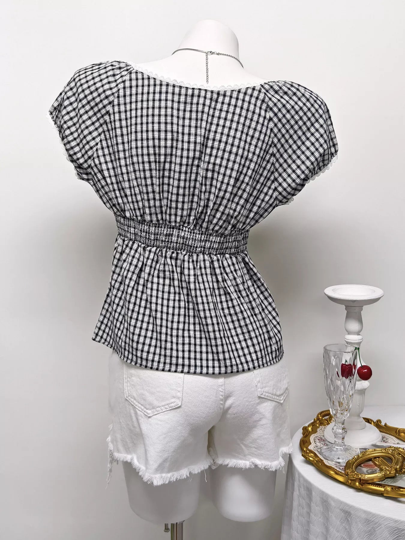Plaid Short Sleeve Blouse