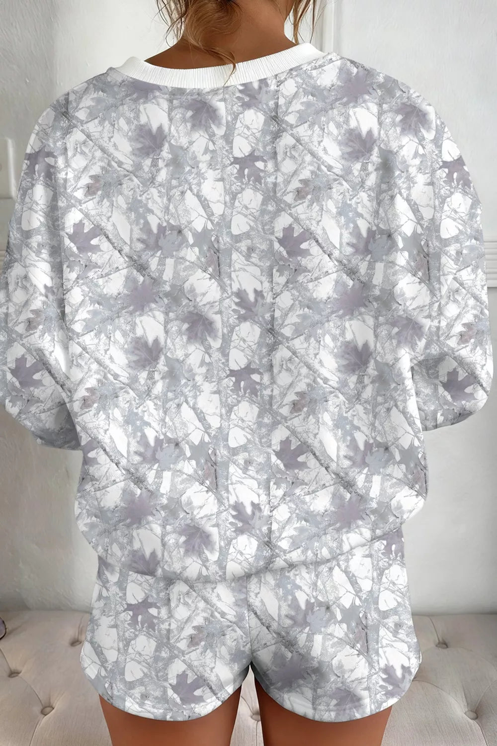 Abstract Woodland Camo Print Baggy Pullover Drawstring Shorts Set
