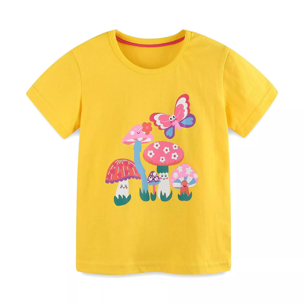 Children's Flower Round Neck Short Sleeve Tee Set