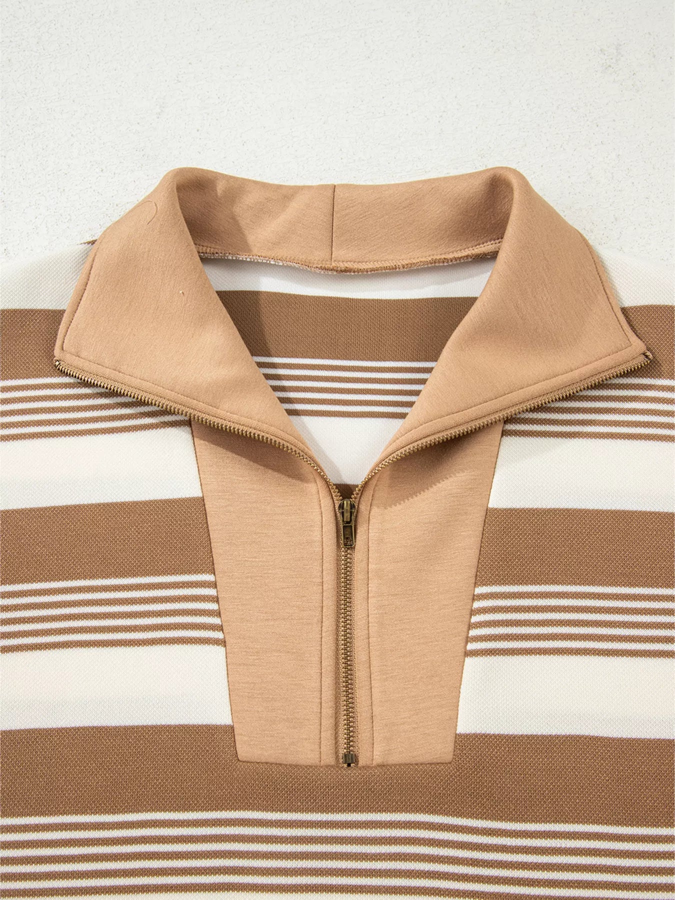 Stripe Zip Collar Patchwork Vintage Sweatshirt