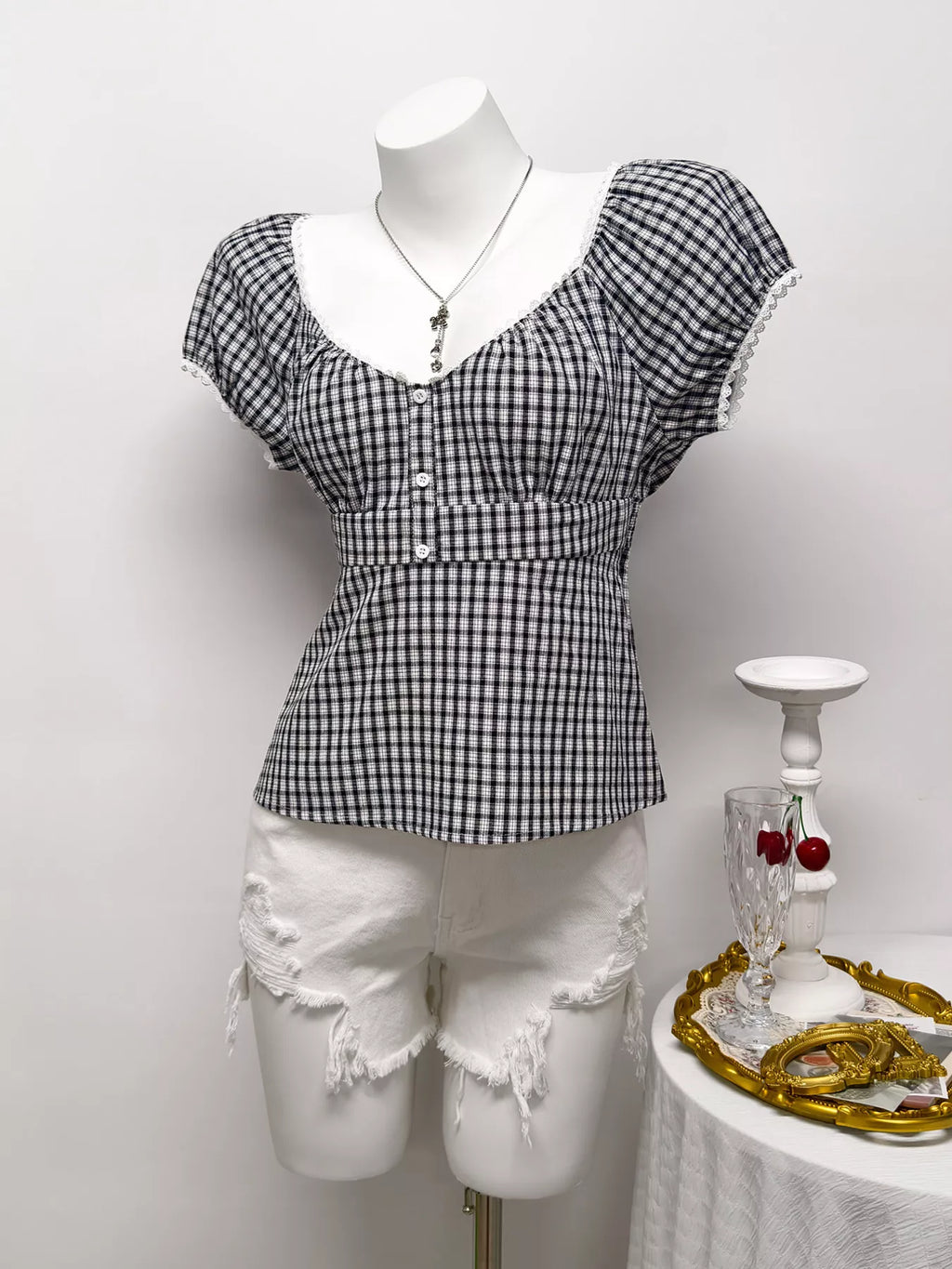 Plaid Short Sleeve Blouse