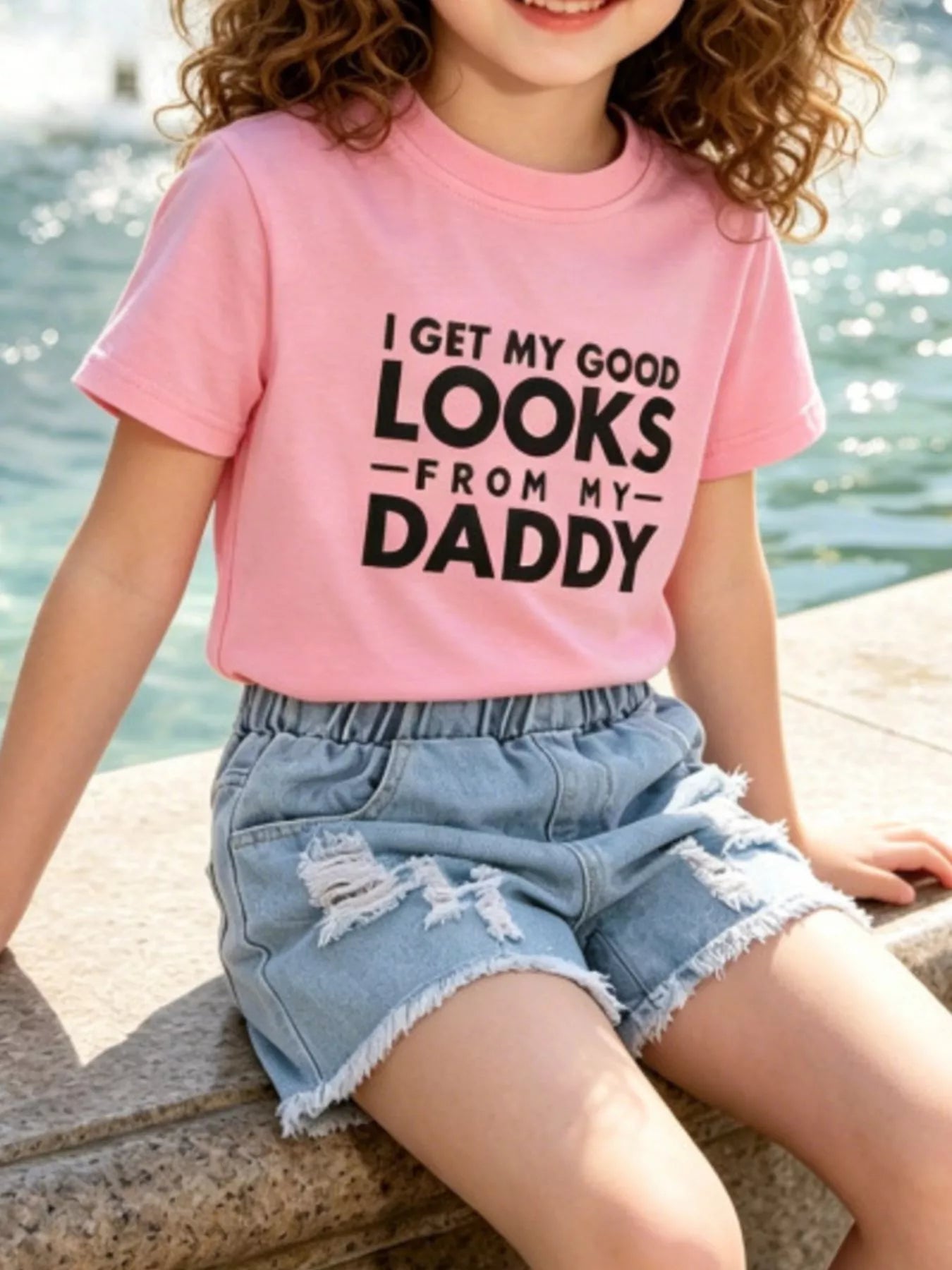 Children's Letter Tee & Ripped Denim Shorts Set