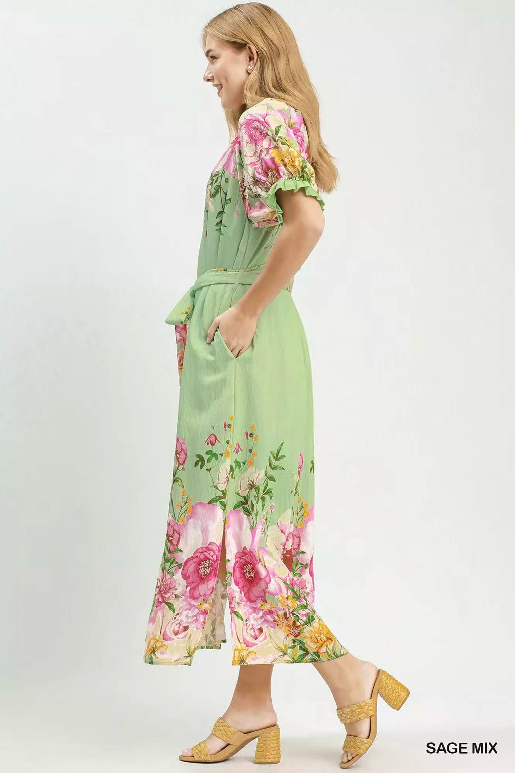 Umgee Mix Floral Border Print Midi Dress